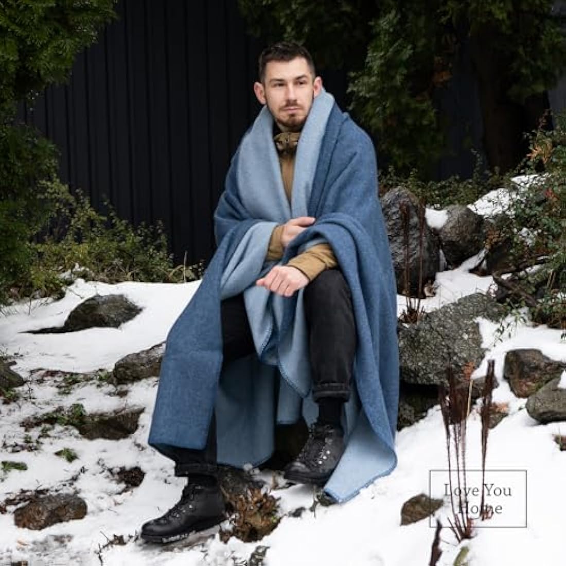 LYHome Travel Blanket - Extra Warm Picnic Throw, Bed Camping Outdoor Wool Blankets, Cozy Soft Throws, Military Army and Garden Outside Use (51x67 in | 130x170 cm | Blue - Light Blue Double-sided)