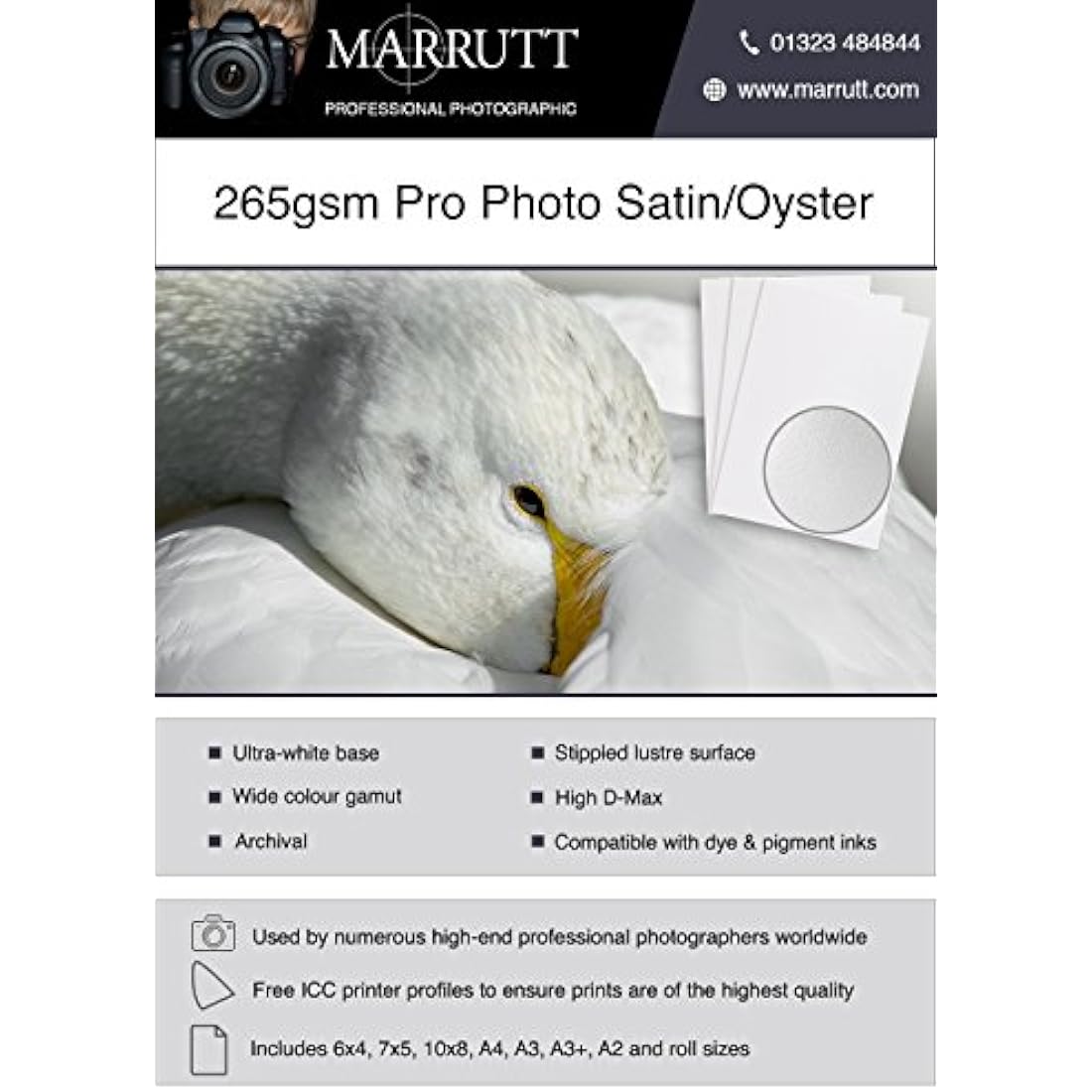 Marrutt 265gsm Pro Photo Satin/Oyster Inkjet Paper: A3-25 Sheets