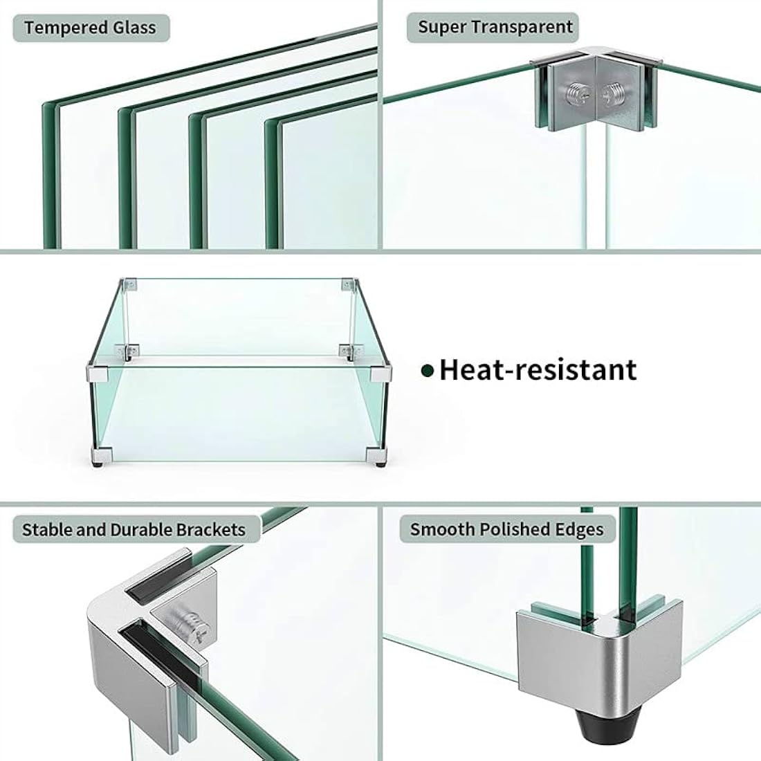 MESIDA 35.5"x15.5"x6" Fire Pit Glass Wind Guard, Tempered Glass Firepit Table Shield, Thick and Sturdy, with Hard Aluminum Corner Bracket