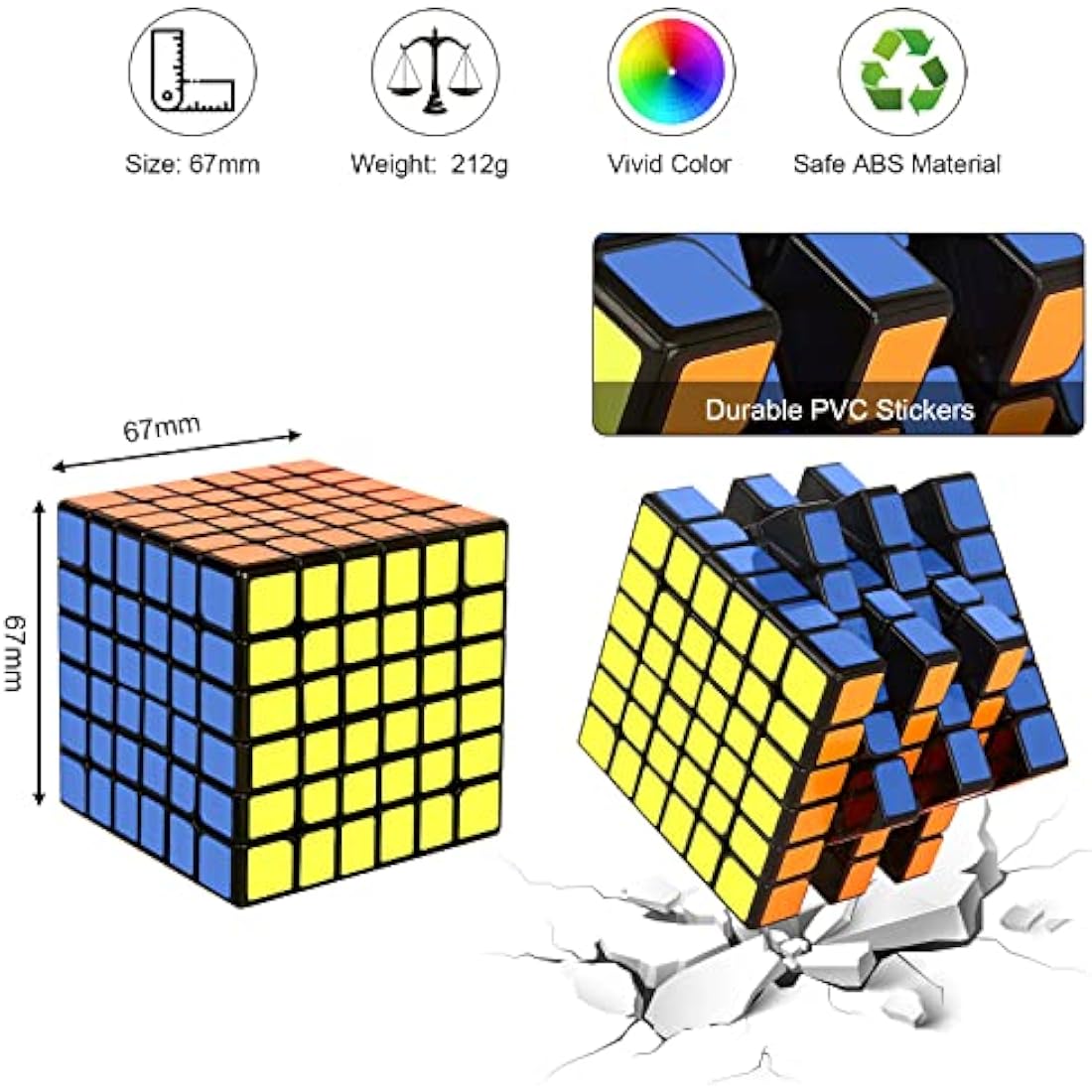 ROXENDA Speed Cube, Original Speed Cube Super-Durable Sticker with Vivid Colors (6x6x6)