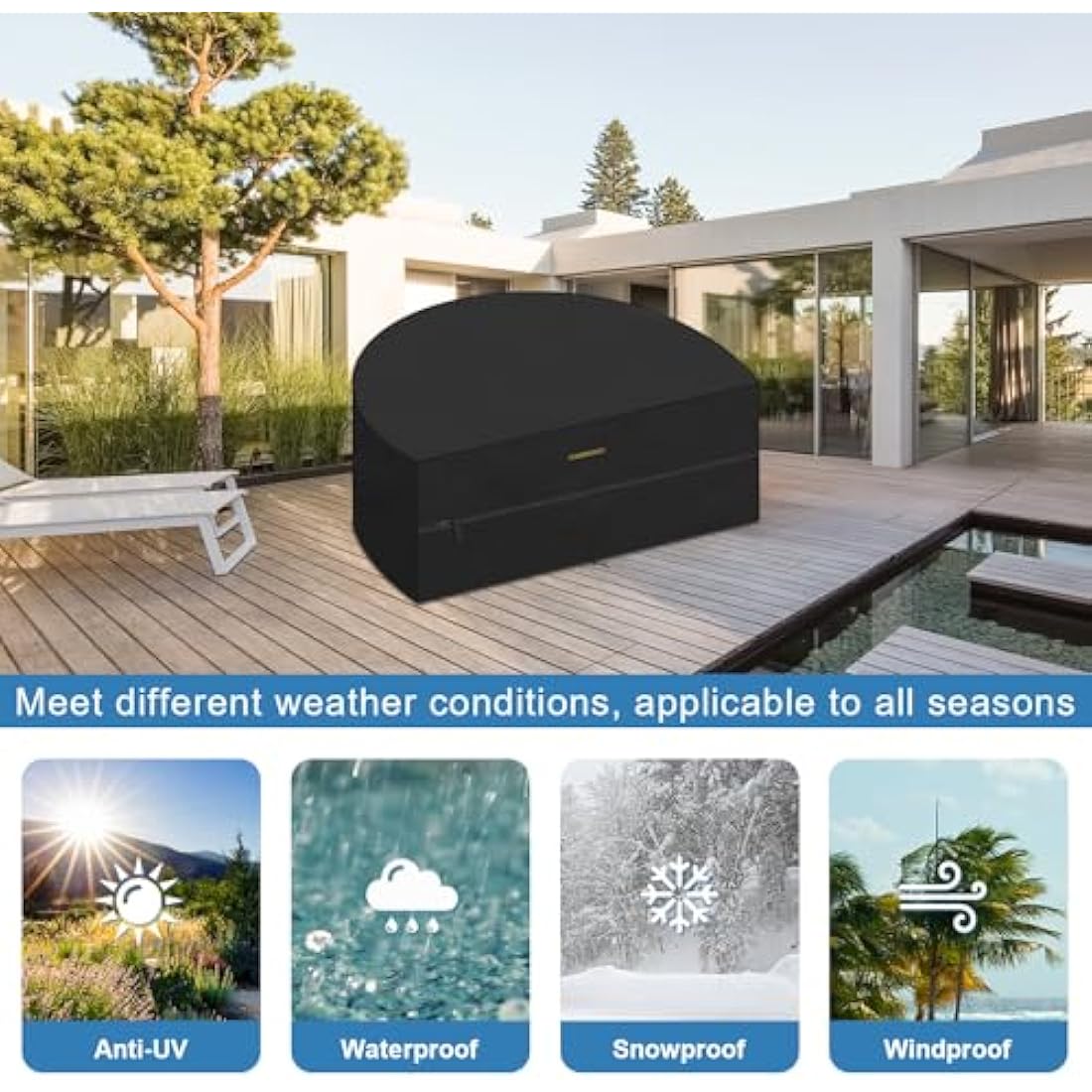 VANSHEIM Outdoor Daybed Cover - Waterproof Garden Furniture Cover - 420D Semi Circle Day Bed - 230x120x100cm