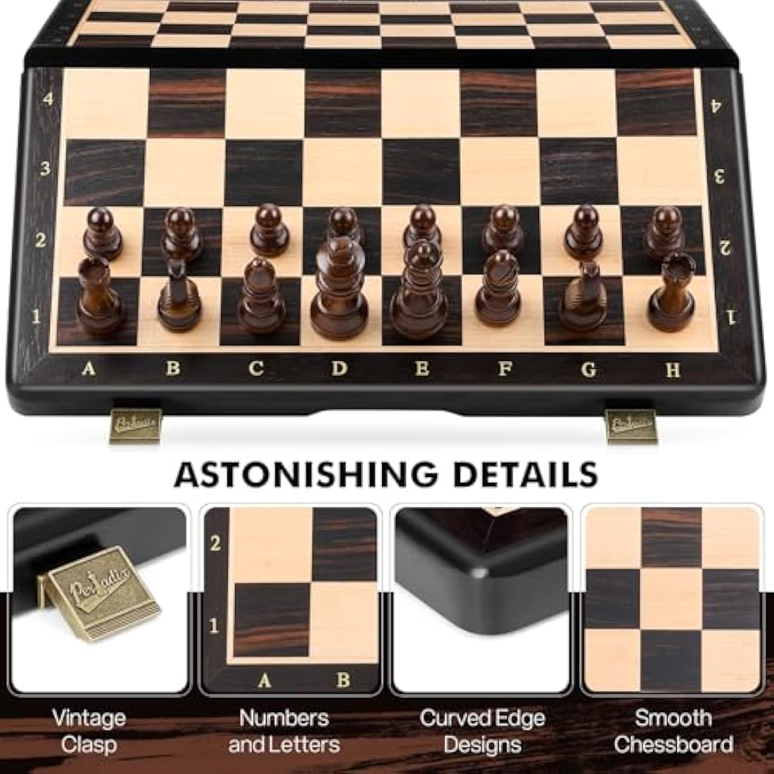 Peradix Chess Set and Draughts Board Games 2 in 1 Set | 15" Magnetic Foldable Wooden Chess Checkers Board | 2 Extral Queen | Educational Toy Set for Adults and Kids (PUZ-39)