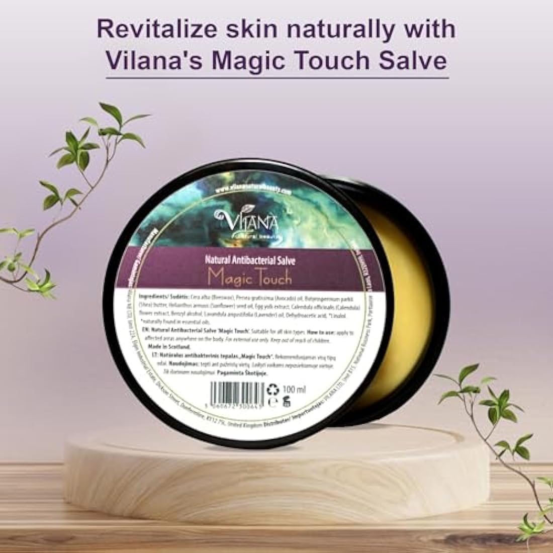 Vilana 100% Natural Magic Touch Antibacterial Salve, Soothes Irritated Damaged Skin, Itching, Dry Skin, Cold Sores, Rashes, Bruises, Sulphate-Free Balm, Magic Healer with Natural Oils 100 ml (Pack 2)