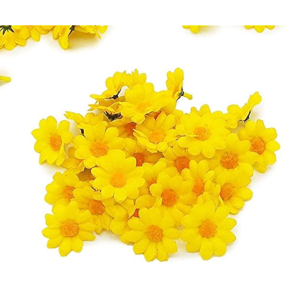 Artificial Daisy Flower Heads 100pcs Fake Gerbera Petals Yellow for DIY Garland Craft Birthday Indoor Outdoor Party Easter Bonnet
