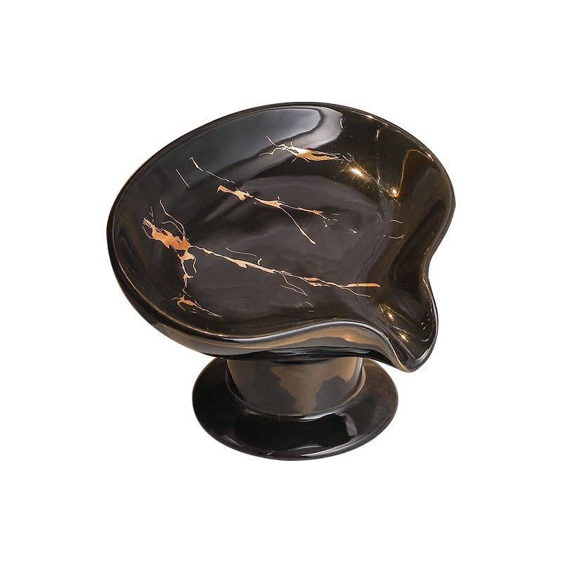 Leaf-Shaped Ceramic Soap Dish - Gold Marble Pattern, Easy Cleaning Self Draining Soap Holder, Keeps Soap Dry on Bathroom Sink or Kitchen Counter Top
