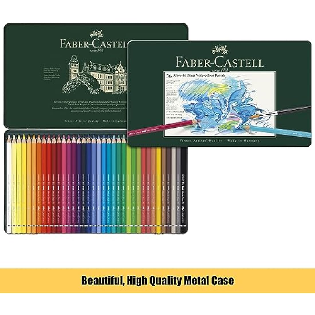 Faber-Castell A4 Watercolour Pad & Tin Of 36 Albrecht Dürer Watercolour Pencils - Art Set For Adult Colouring Books, Craft Supplies, Drawing, Sketching, Lightfast Pencils, Schools, Home, College…