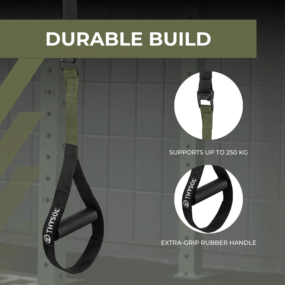 THYSOL? Suspension Trainer Pro Xtreme Straps Army | Sling Trainer Set with Adjustable Door Anchor | Fitness Home Workouts - Suitable for Travelling &