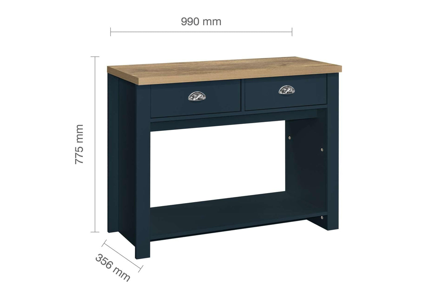 Birlea Highgate 2 Drawer Console Table Navy Blue & Oak Effect