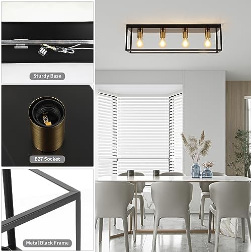 Black Ceiling Lights 4 Lights, Modern Industrial Ceiling Light E27 Flush Mount, LED Metal Cage Ceiling Light Fixture for Bedroom Living Room Kitchen Hallway Studio max.60W - NO Bulb
