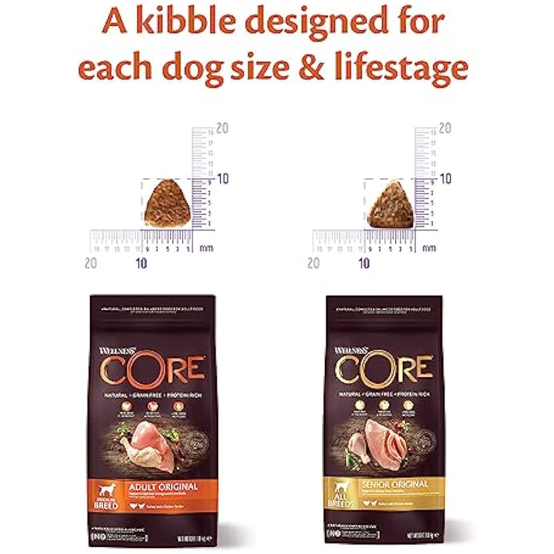Wellness CORE Senior Original, 10kg, Turkey & Chicken, Dry Dog Food for All Breeds, +7 Years Old, Grain-Free, High Meat Content, Protein-Rich, Supports Ageing Dogs' Needs