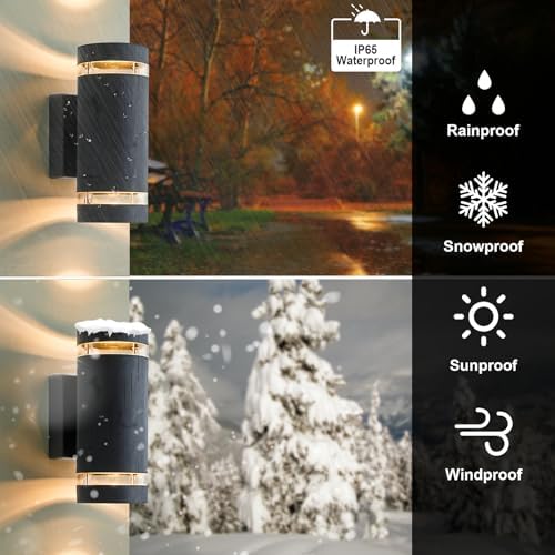LMP Outdoor Wall Lights Mains Powered, Up Down Outside Lights Grey, IP65 External LED Front Door Lamp Porch Light Electric, Exterior GU10 Round Lighting Sconce Wall Mounted for House