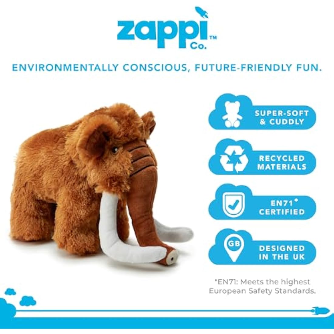 Zappi Co Ultra Soft Mammoth Plush Toy (23 cm Length) - 100% Recycled, Eco-Friendly, Newborn Gift, Realistic Lifelike
