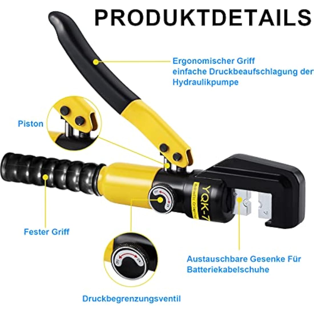 Solsop Hydraulic Crimping Tool Crimper Pliers - 9 Sets of Crimping Shapes 4-70 mm² for Copper Aluminium Cable Lugs