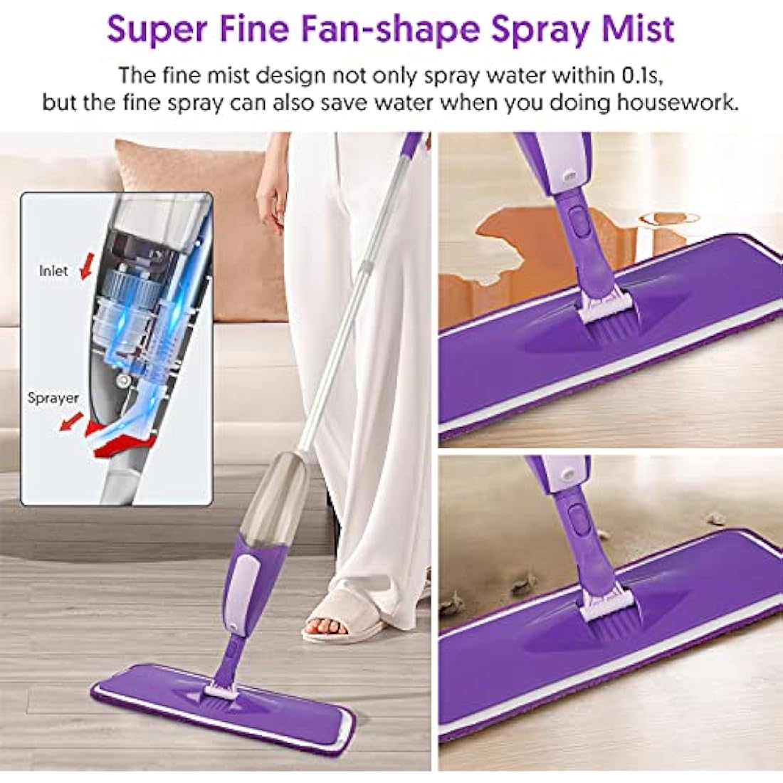 SEVENMAX Spray Mops for Cleaning Floors - Microfibre Floor Mop with 3PCS Washable Pads 550ML Refillable Bottle Kitchen Dust Dry Wet Mop for Cleaning Hardwood Laminate Wood Ceramic Tiles