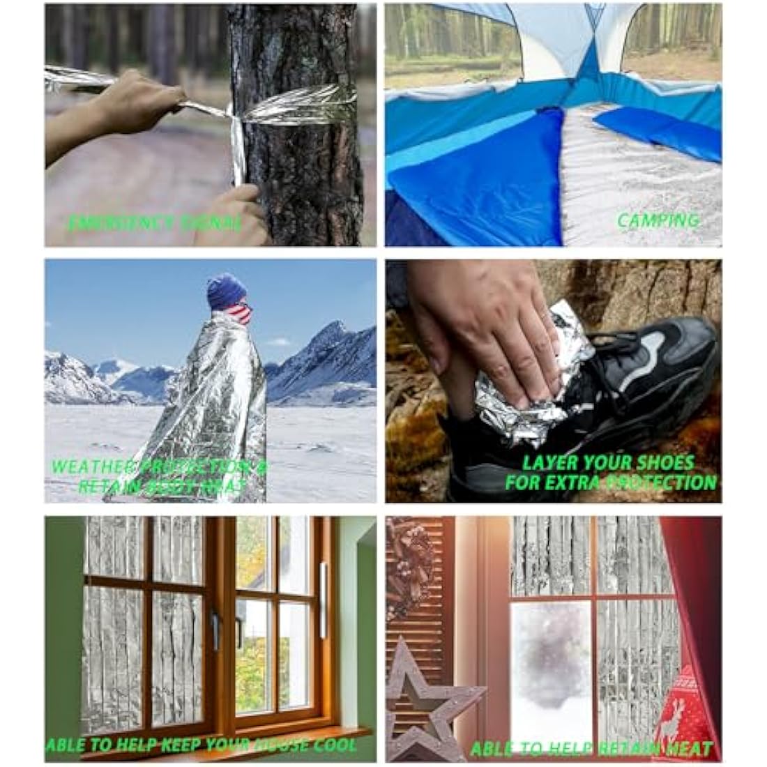 MIXIAO Emergency Foil Blanket (Pack of 50), Survival Thermal Mylar Blankets Individually Packaged Perfect for Outdoors, Hiking, Survival, Marathons or First Aid