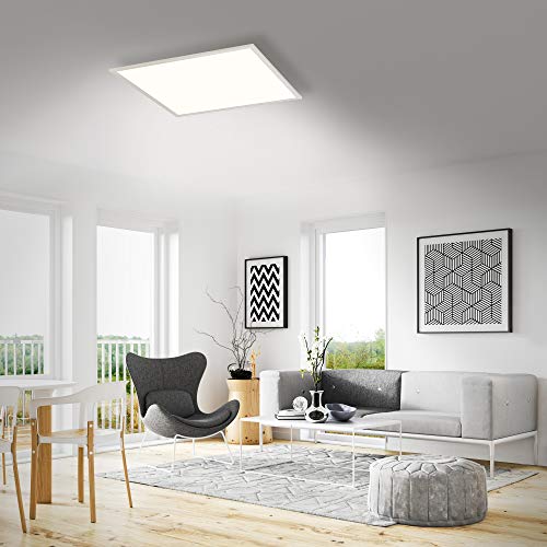 Briloner Leuchten 7192-016 - LED Ceiling lamp Panel, LED lamp, Living Room lamp, Ceiling Light, Ceiling Spotlight, 38W, Square, White 59.5 cm