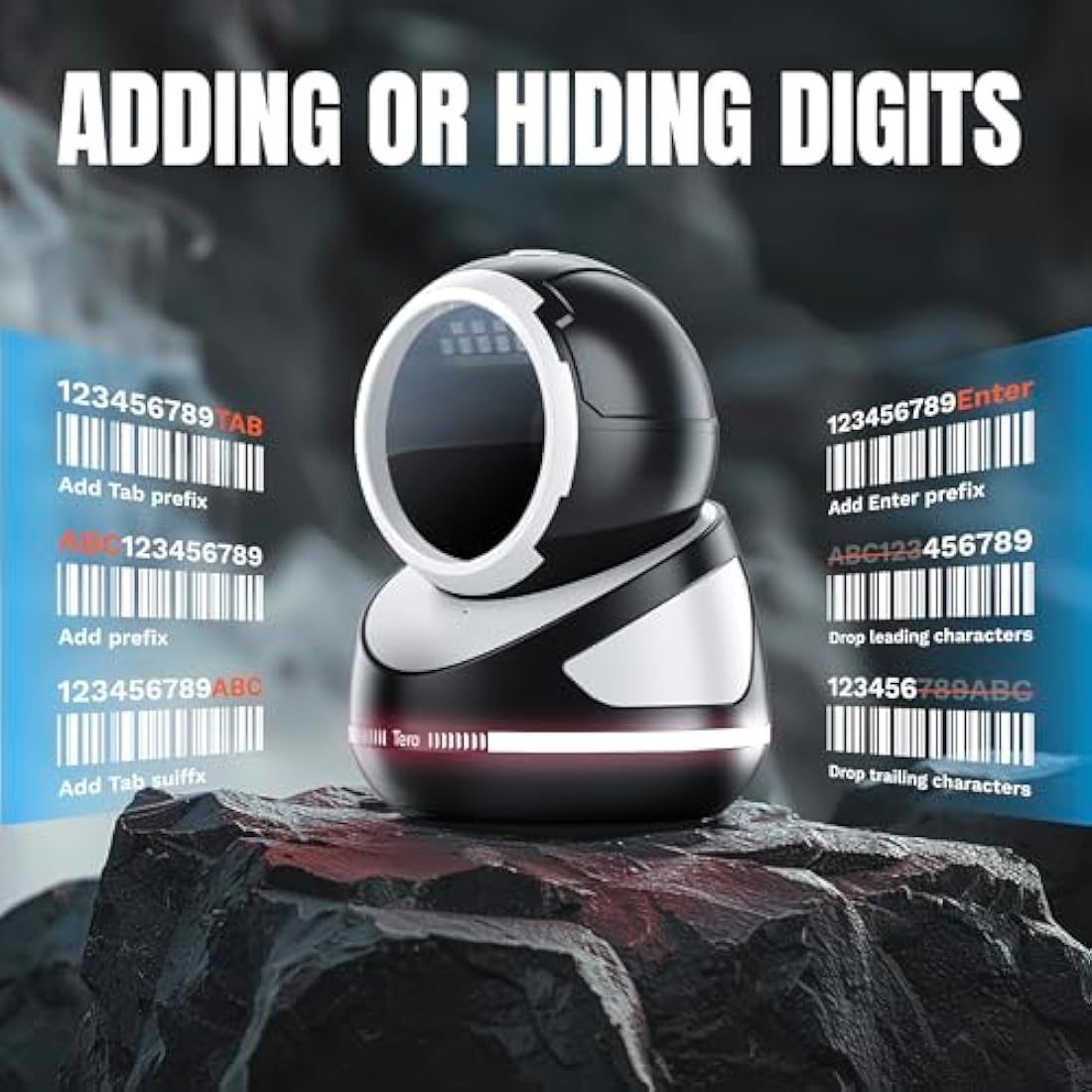 Tera Barcode Scanner Handsfree Omnidirectional: Pro Version Desktop 1D 2D QR USB Wired Adjustable Angle Plug and Play Bar Code Reader for POS Supermarket Retail Store Mobile Payment Model 9800 White