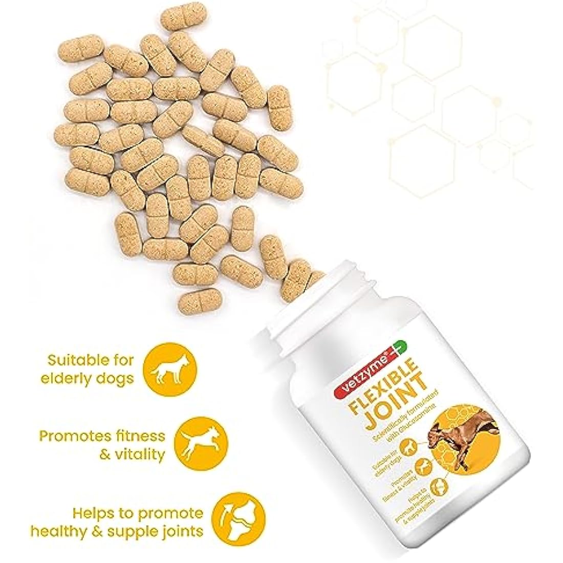 Vetzyme Flexible Joint Supplements for Dogs (30 Tablets) - Hip and Joint Care with Glucosamine, Tasty Chicken Flavour