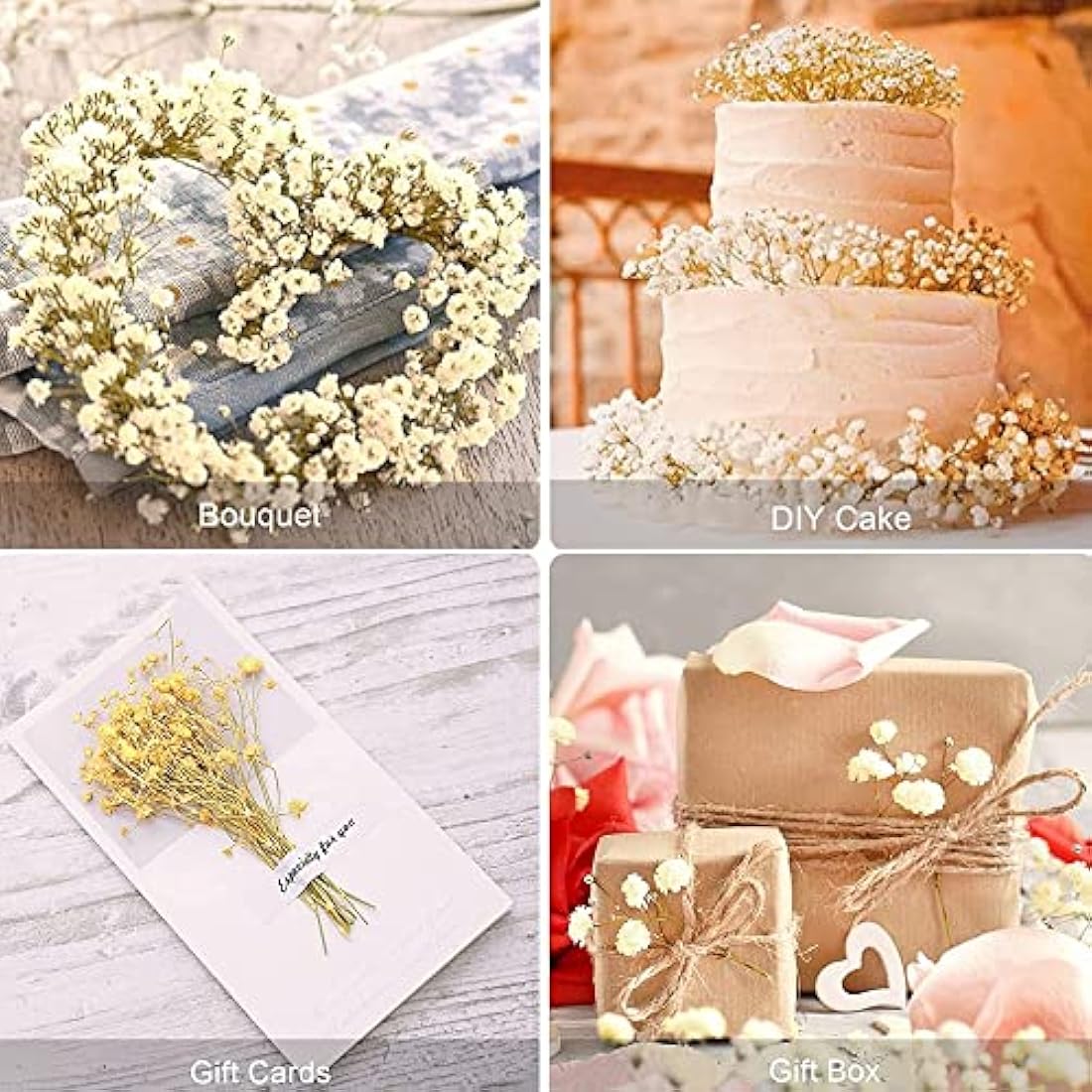 OUKEYI 17 Inch Dried Flowers Baby's Breath Bouquet - 2000+ Ivory White Dry Flowers,Natural Gypsophila Branches for Home Decor, Wedding, Table Decor, DIY Wreath Floral, Dry Flowers Bulk for Vase