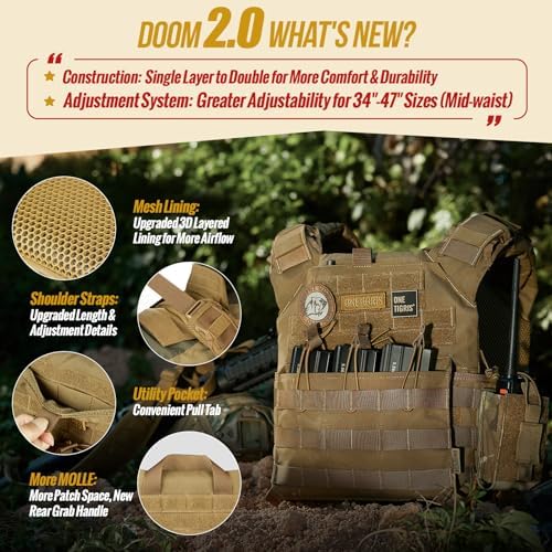 OneTigris PLPC Plate Carrier - Airsoft Tactical Vest - Advanced Version - 500D Nylon Military Combat Vest for Paintball Wargame CS Outdoor