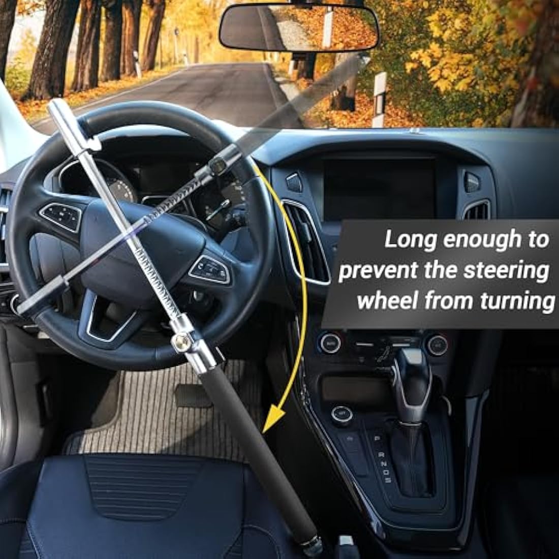 Turnart Steering Wheel Lock Universal Anti-Theft Device Retractable Steering Lock with 3 Keys for Auto/Truck/SUV/Van (Black)