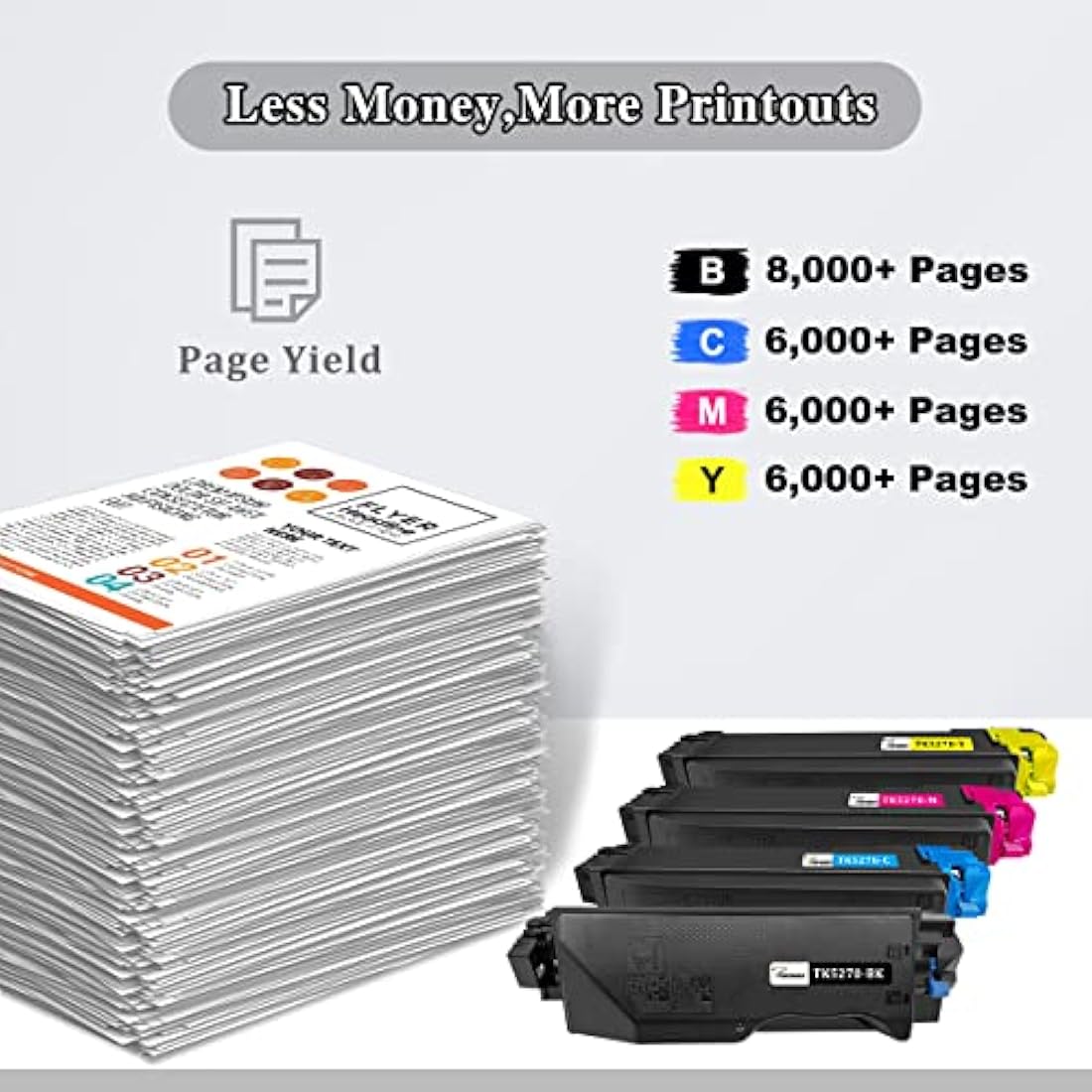 TOPRINT 4 Colors Set Compatible Toner Cartridges TK5270 TK 5270 TK-5270 8000 Pages for Black & 6000 Pages for CMY for Kyocera ECOSYS M6230cidn M6230cidnt P6230cdn M6630cidn Printers