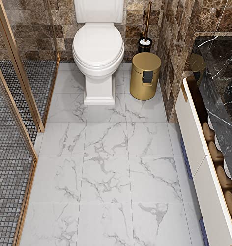 Livelynine Vinyl Flooring Adhesive Floor Tiles Grey White Marble Self Adhesive Floor Tiles Peel and Stick Floor Tiles 30x30cm Vinyl Floor Tiles for Bathroom Kitchen Hallway Bedroom Living Room, 4pcs