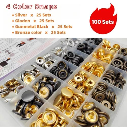 SUNAROC 100 Sets Press Studs Snap Fasteners, Poppers Fasteners 15mm Metal Snaps Canvas Snaps for Clothing Leather Boat Cover Fabric