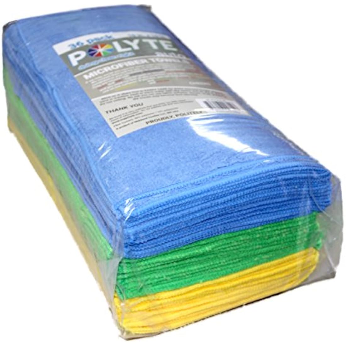 POLYTE Premium Microfibre Cleaning Towel, 40x40 cm, 36 Pack, Blue,Green,Yellow