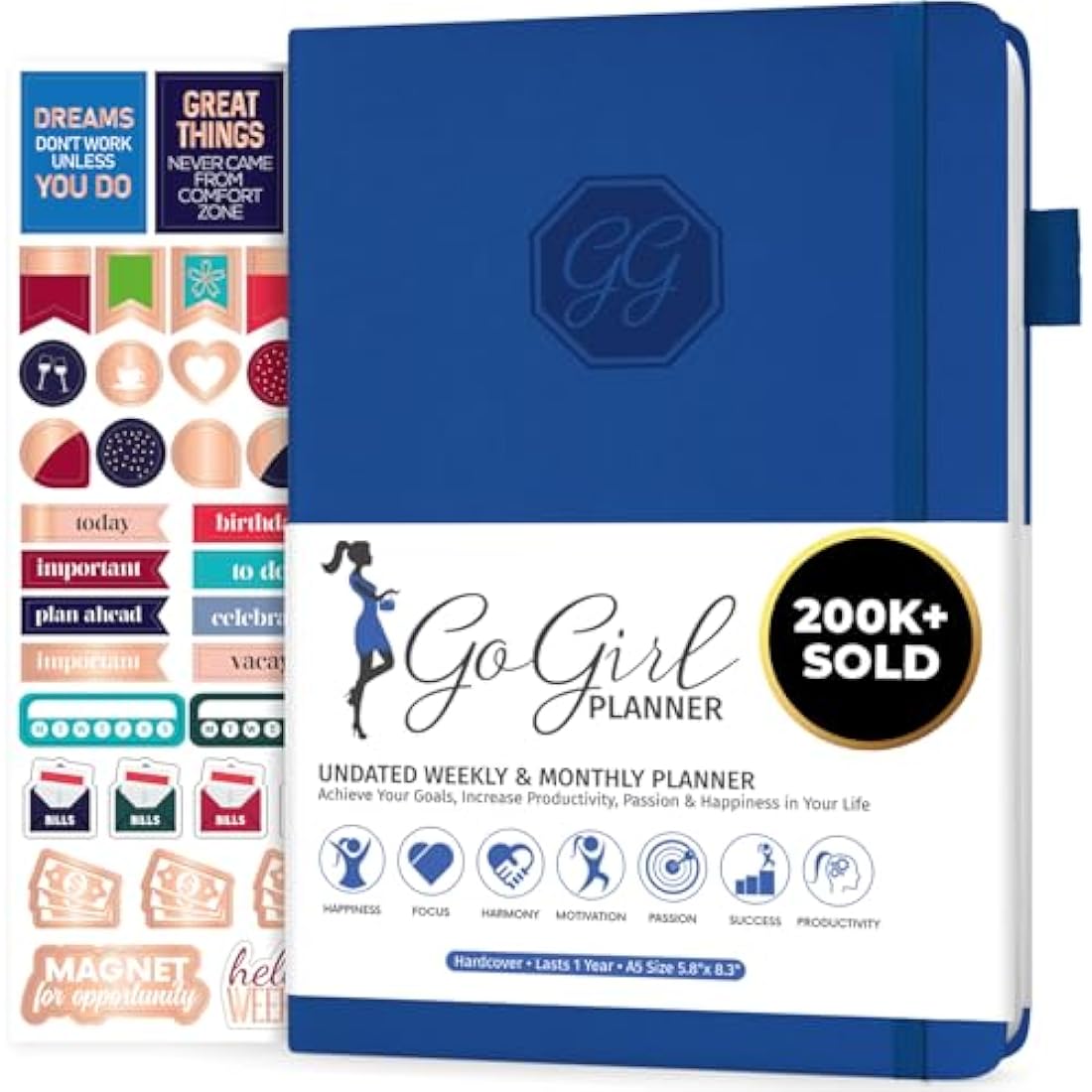 GoGirl Planner and Organizer for Women – Compact Weekly Planner, Goals Journal & Agenda to Improve Time Management & Productivity (Royal Blue)