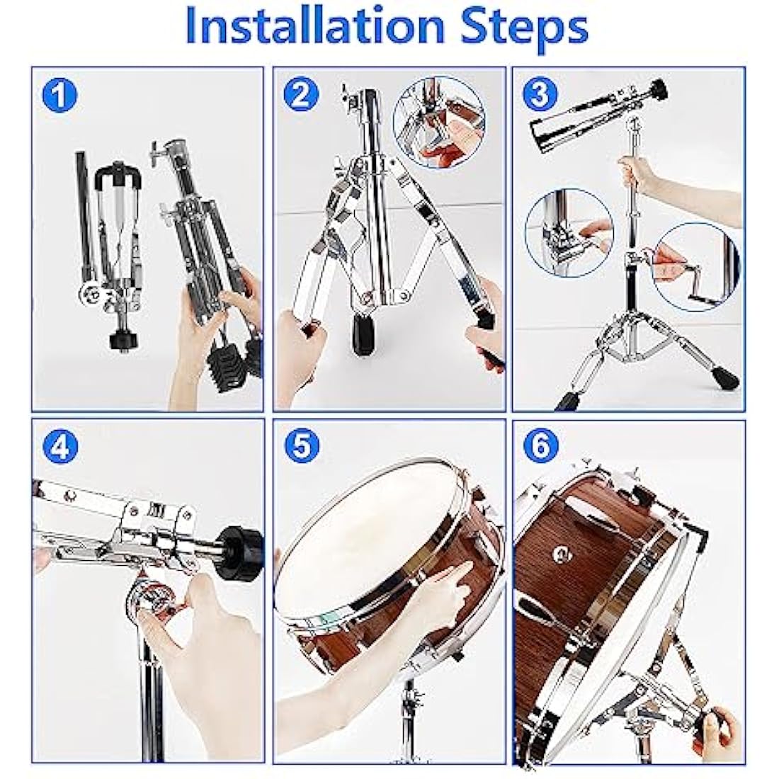 aleawol 10-15 Inch Snare Drum Stand, Double Braced Tripod Snare Stand Adjustable Height 16-22 Inch, Foldable Drum Pad Stand for Practice and Stage Performance
