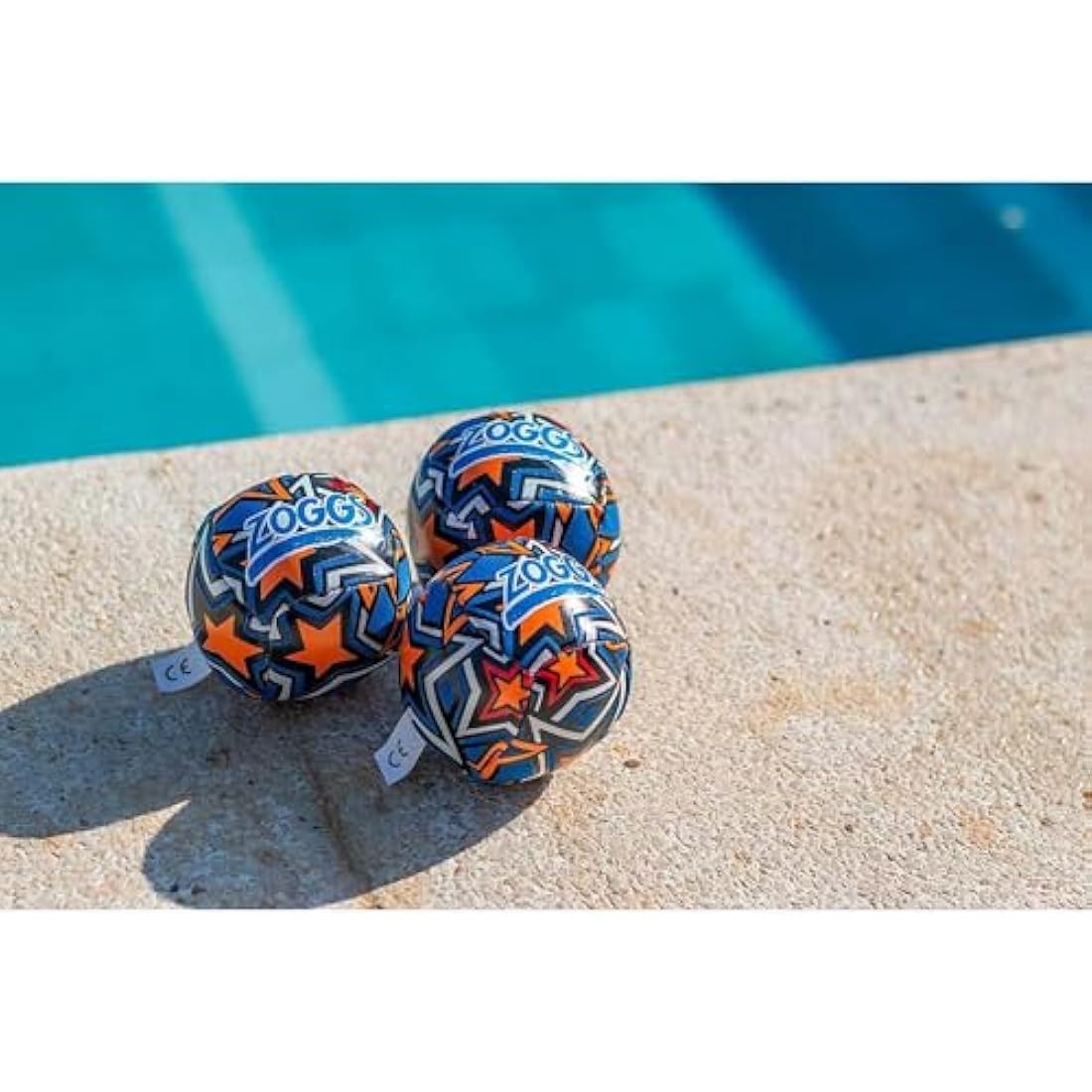 Zoggs Kids Water Friendly Splash Neoprene Covered Balls - Orange/Blue with Star Print, 3.5 inch each