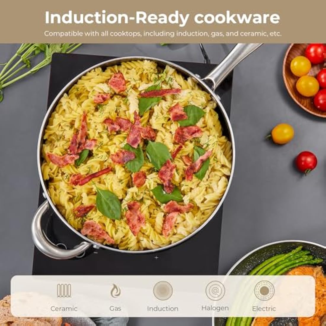 Nonstick Pots and Pans Set 10pcs, Induction hob Pan Set, Induction Compatible, Large Capacity Kitchen Cooking Pans