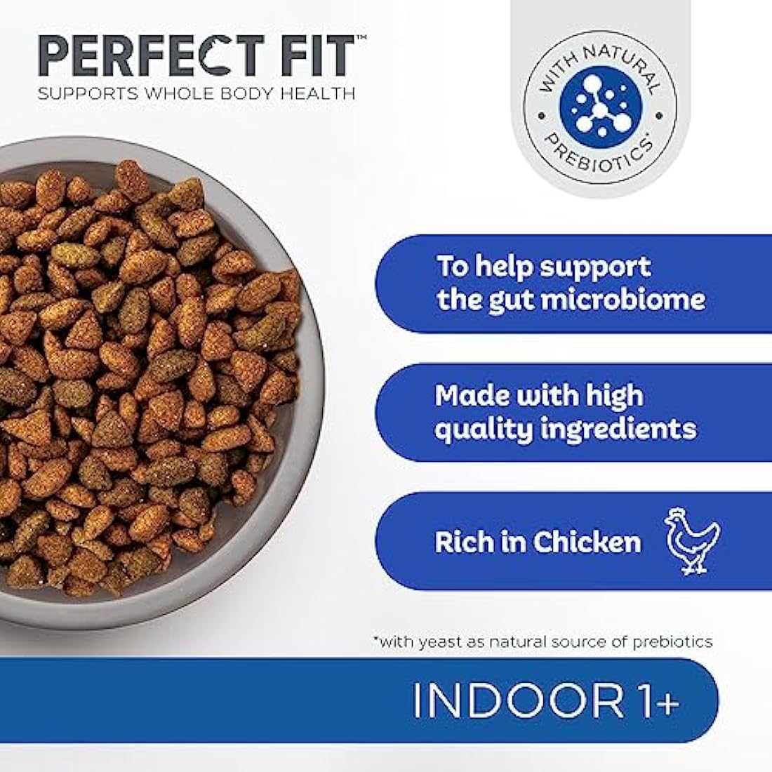 Perfect Fit Indoor Adult 1+ Complete Dry Cat Food for Adult Cats Aged 1+ Years, Rich in Chicken, 1 Bag (7 kg)