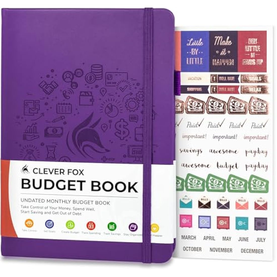 Clever Fox Budget Book – Financial Planner Organizer & Expense Tracker. Money Planner Account Notebook for Monthly Budgeting. Compact (Purple)