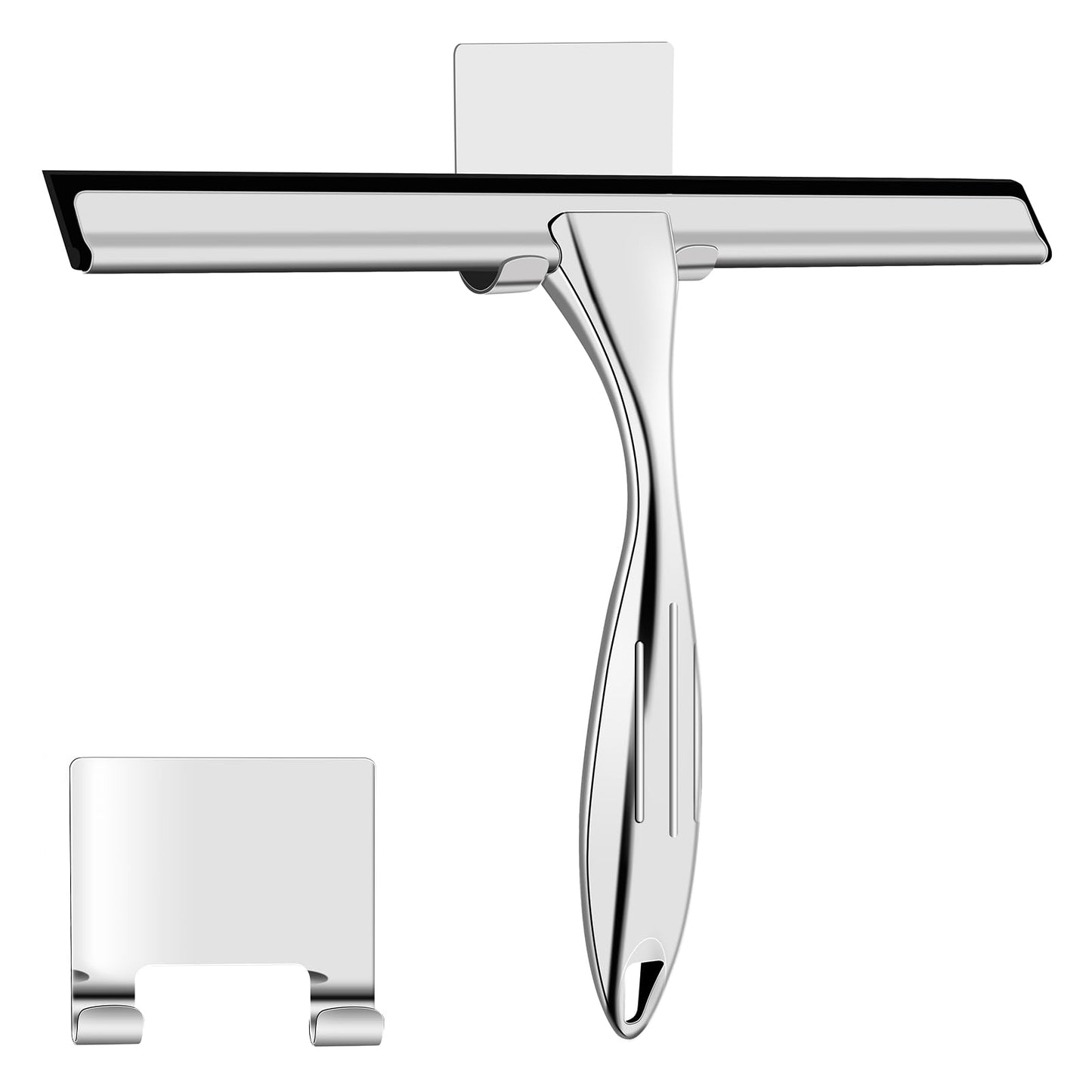 Shower Squeegee, 10 Inch Stainless Steel Window Squeegee Cleaner for Shower Glass Door with Hook, Shower Wiper Screen for Bathroom, Window,Mirror and