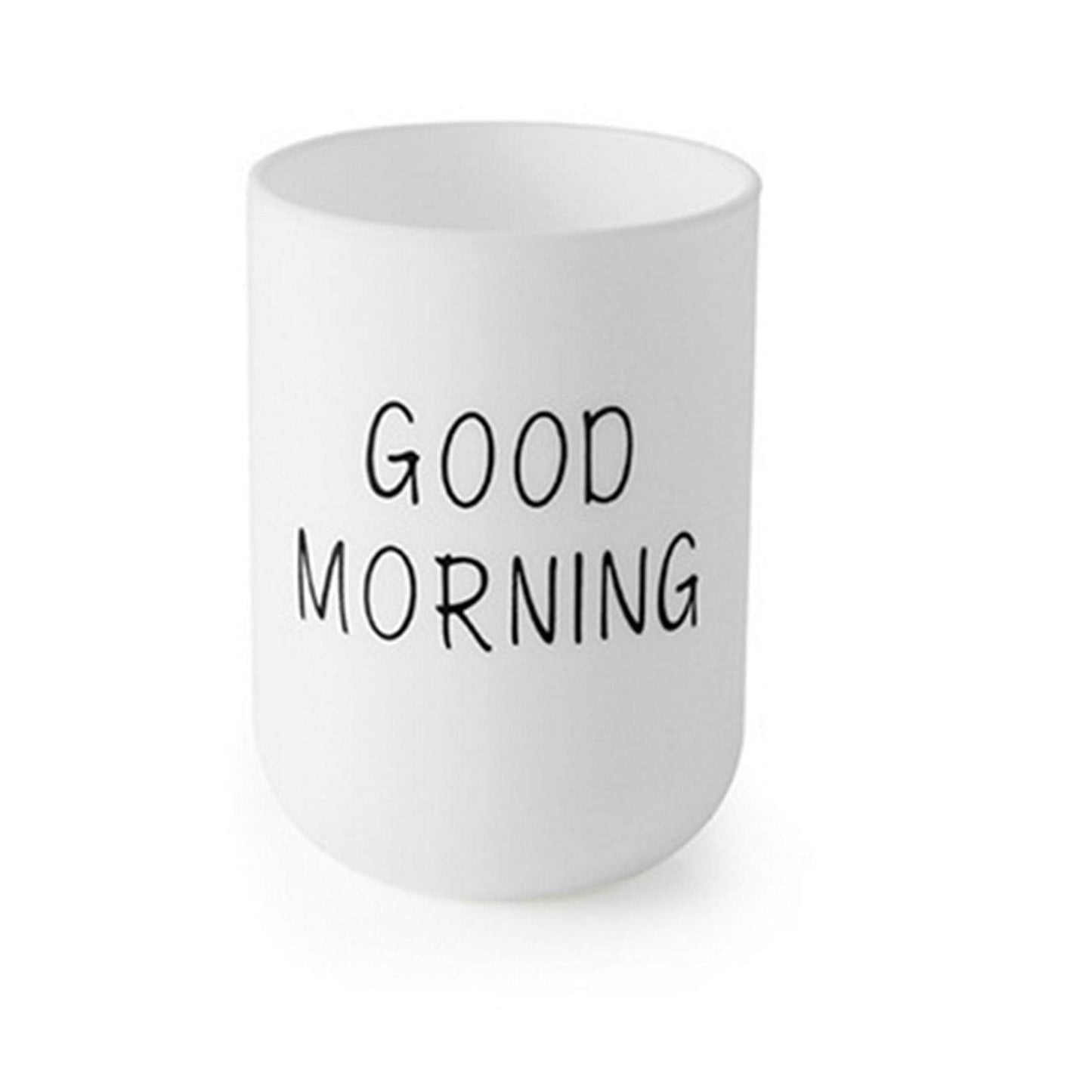 ALEOHALTER Toothbrush Holder, Good Morning Cup Toothbrush Cup, Home Travel Bathroom Washing Toothpaste Holder Plastic Tumbler Cup(White)