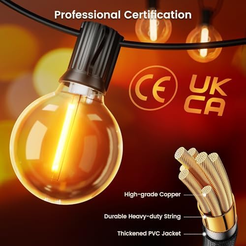Torkase Outdoor String Lights Mains Powered,110FT/33M G40 Garden Festoon Lights with 56+2 Shatterproof G40 Plastic LED Edison Bulbs Waterproof for Outside Patio Gazebo Pergola Décor Wedding Cafe