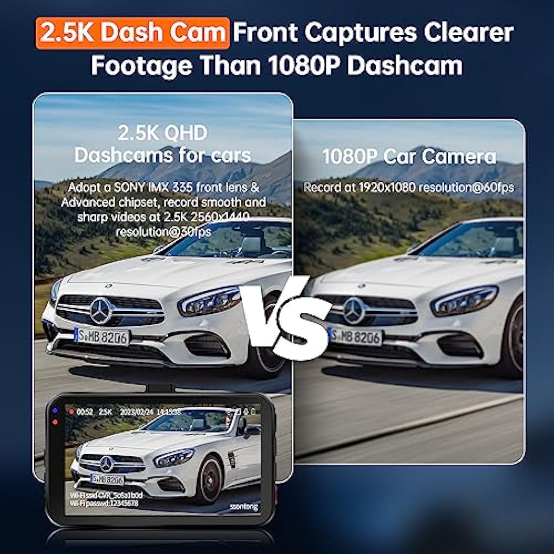 Dash Cam WiFi, Car Camera Dash Cam with 128GB Card Dashcam 2.5K QHD 1440P Dashcam Front, Dash Cameras W/APP, Night Vision, 170° Wide Angle, G-sensor, Parking Monitor for Cars, Max Support 256G