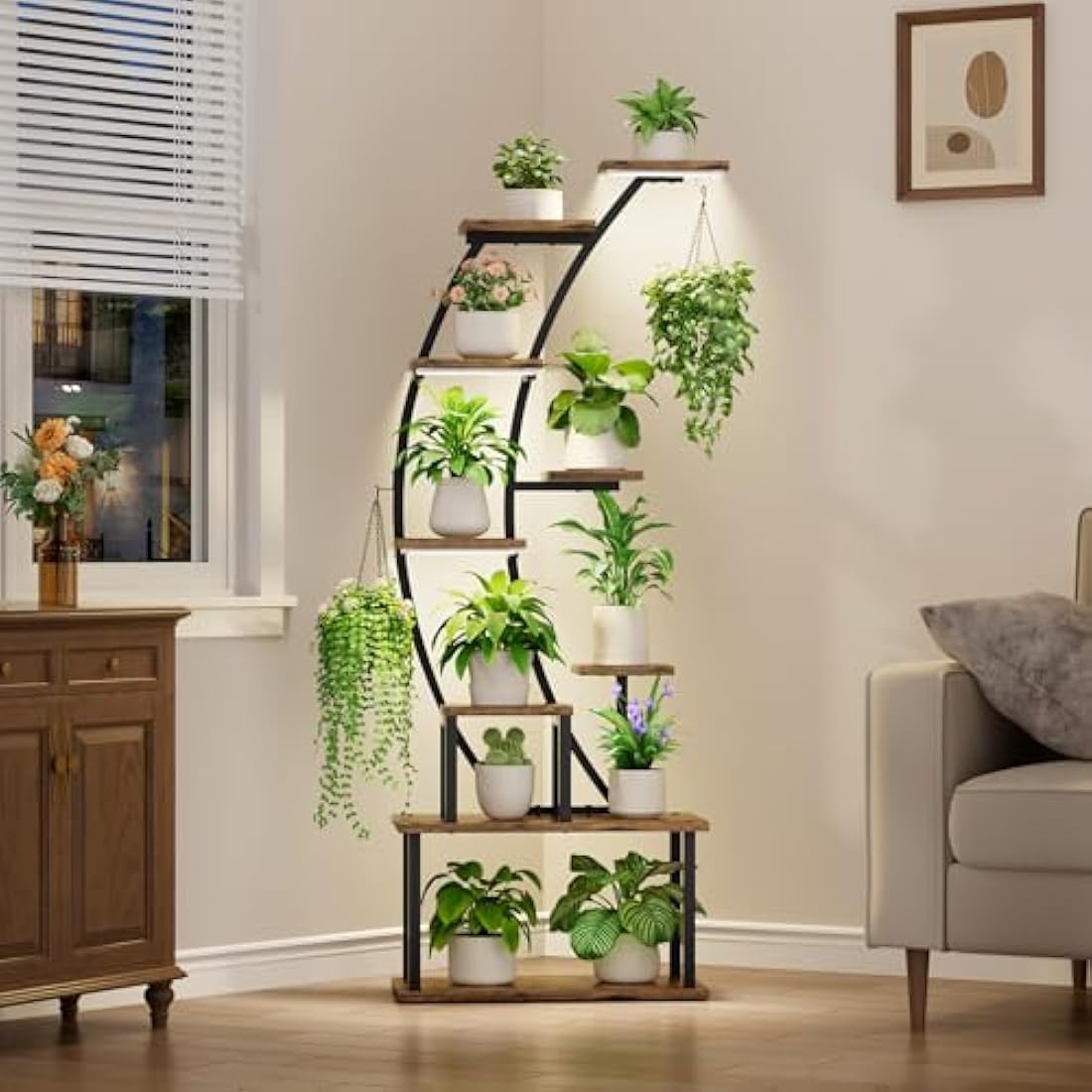 BACEKOLL Plant Stand Indoor With Grow Lights - 9 Tiered Metal Shelf, 63" Tall for Multiple Plants, Large Display Rack, Corner Holder for Living Room, Patio