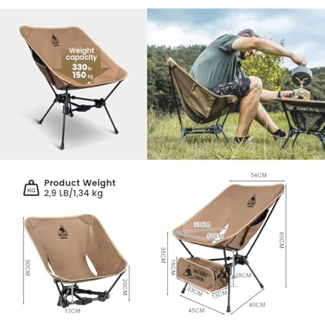 OneTigris Tigerblade Camping Chair, Lightweight Folding Backpacking Hiking Chair, Compact Portable 330 lbs Capacity