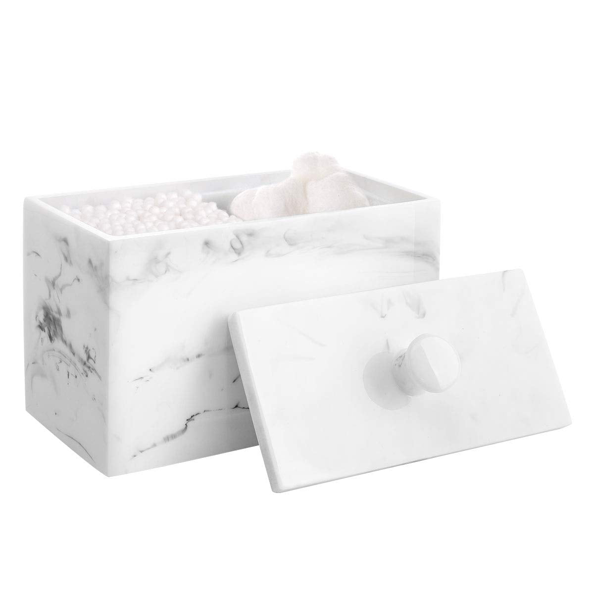 Luxspire Cotton Bud Holder, Resin Cotton Swab Holder Makeup Pads Container Cotton Ball Box Bathroom Jar with Lid, 2 Compartments Q Tips Holder Cotton