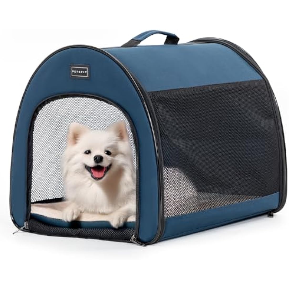 PETSFIT Soft Sided Dog Crate, Travel Dog Kennel - 19 Inch Lightweight, Roomy, Easy to Set Up, Portable Pop Up Dog Carrier Dog Kennel Indoor with Thick Mat, Sturdy Portable Dog Crate Navy Blue