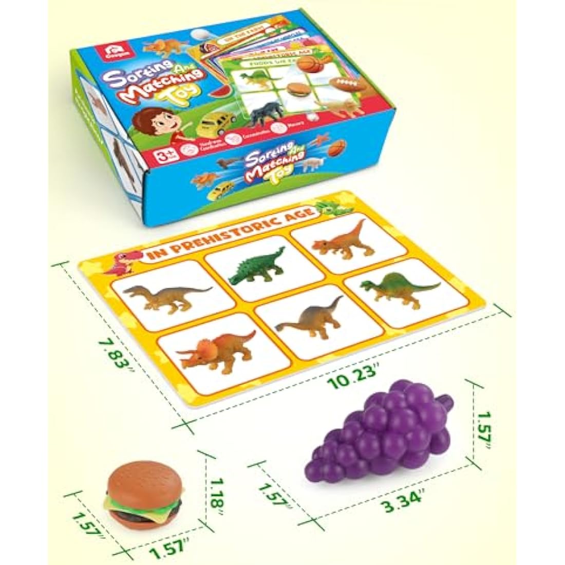 Coogam Sorting Toy for Toddlers, Animals Dinosaurs Fruits Vehicles Foods Fishes Balls Farm Playset, Fine Motor Game Preschool Educational Learning Gift for 2 3 4 Year old