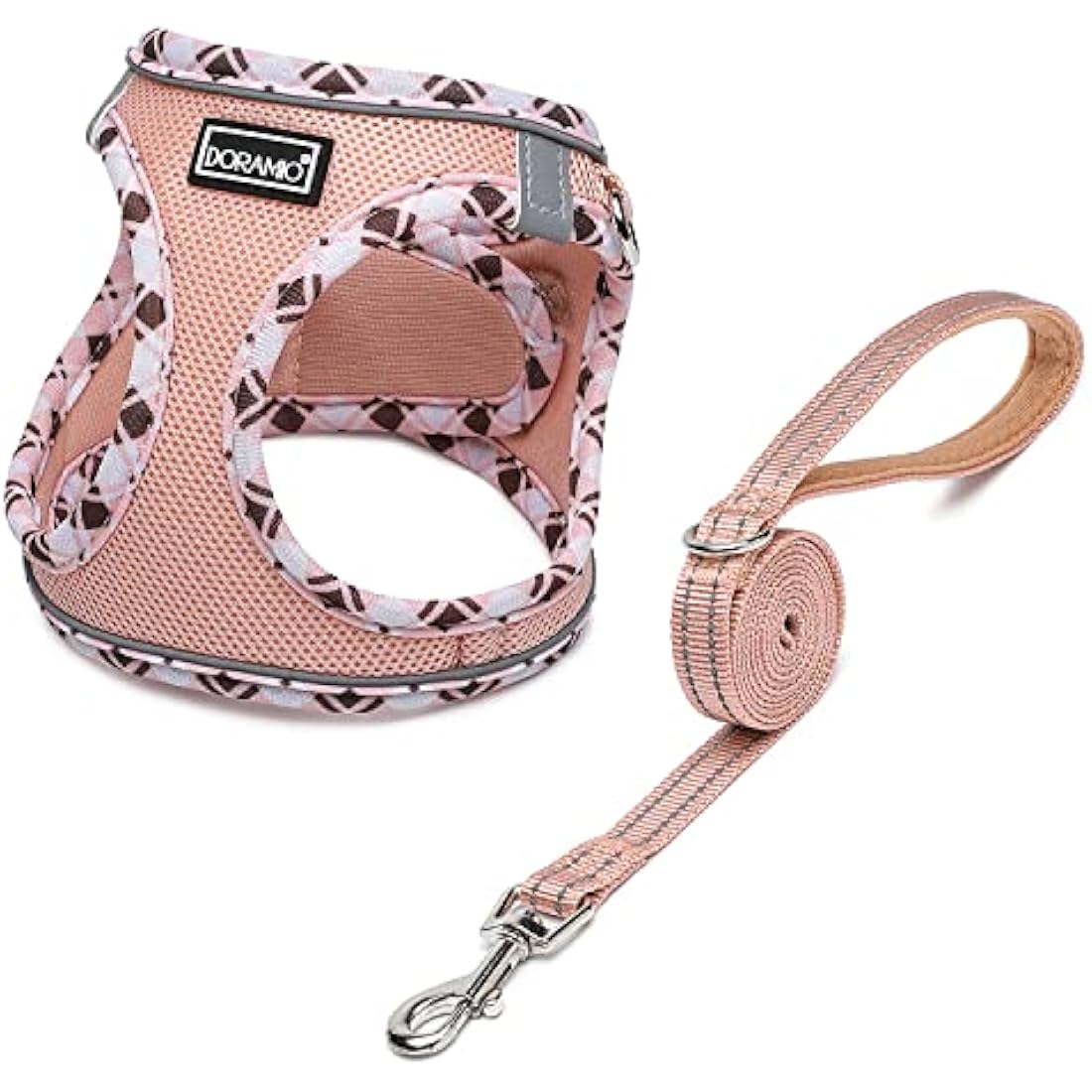 DORAMIO Step-in Dog Harness and Leash Set, Soft Mesh No-Chock Reflective Breathable Easy Walk Lightweight Vest Harnesses with Safety Buckle for Small Dogs, Cats, Puppies (Champagne, XXS)