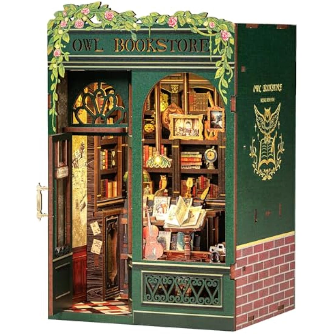 CUTEBEE Book Nook Kit - DIY Miniature Dollhouse Kits for Adults and Teens, 3D Wooden Puzzle Bookshelf Decor Alley Model Build with LED Light, Gifts for Family and Friends (Owl Bookstore)