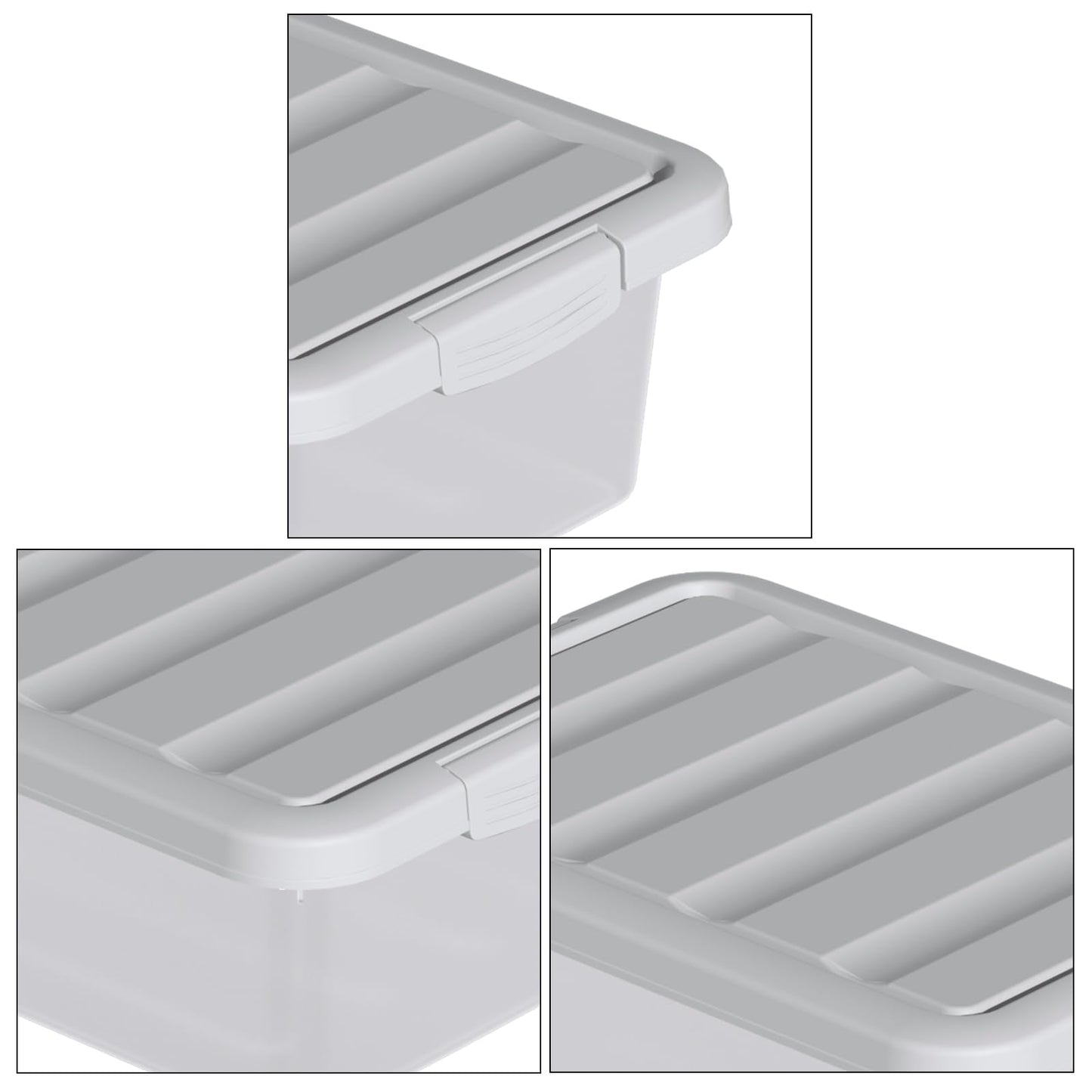 Yesdate 2 Pcs 16 L Clear Stackable Latch Bins, Plastic Storage Box with Gray Lid