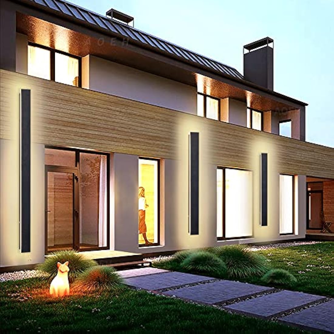 LED Black Aluminum Rectangular Exterior/Indoor Wall Light - 3000k 32W, IP65 Waterproof, 100cm*1, For Garden, Villa, Porch, Terraces, Garage