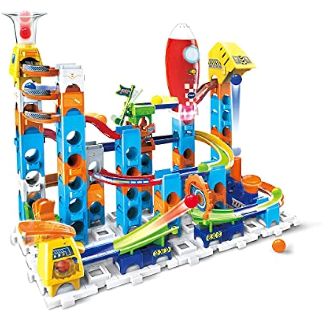 VTech Marble Rush Launch Pad, Construction Toys for Kids with 10 Marbles and 75 Building Pieces, Electronic Track Set for Boys & Girls, Colour-Coded Building Toy with Sound, 4 Years +, English Version