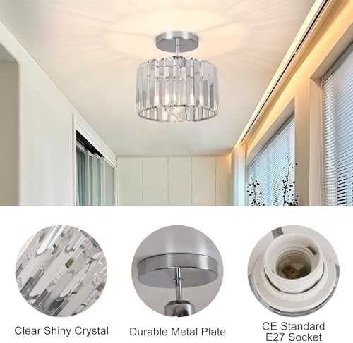 ZYDTRIP Crystal Ceiling Light Fixture Semi Flush Mount Ceiling Lamp Modern Silver Crystal Chandelier for Living Room Hallway Dining Room Kitchen